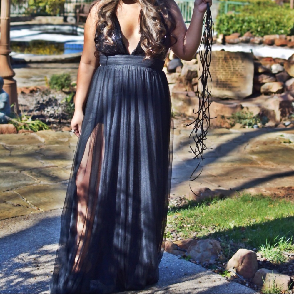 Black sequin top dress